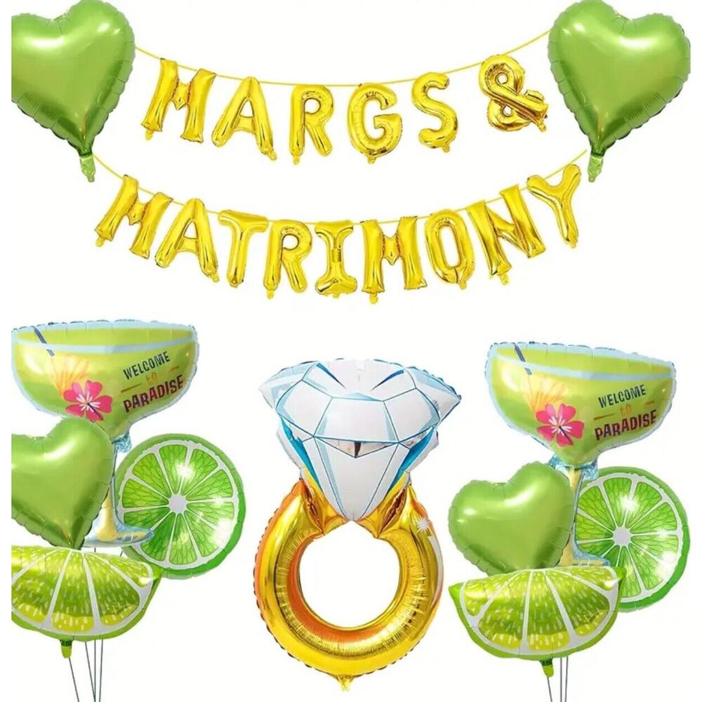 Margs and Matrimony Bachelorette Party Backdrop Decorations Lime 🍋‍🟩 Ring